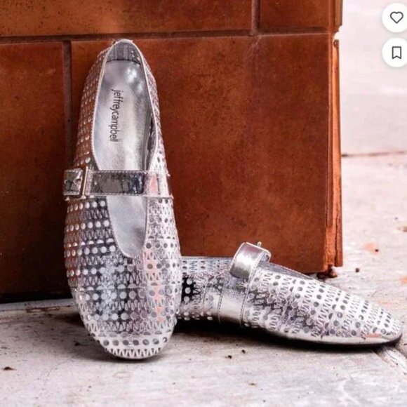 Jeffrey Campbell Mary Jane Shelly Flats Silver Perforated Leather Buckle 6 - Picture 2 of 4